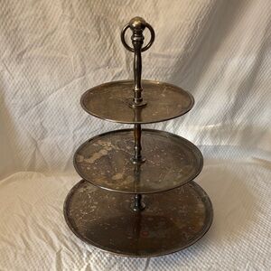 Vintage Made in India Three Tiered Serving Tray in Silver and Bronze